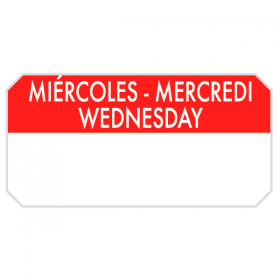 1000 U. ÉTIQUETTES ADHESIVES "MERCREDI"  5x2,5 CM ROUGE ADHESIF (1 UNITÉ) - Garcia de Pou