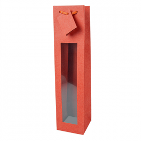 10 U. SACS PORTE-BOUTEILLES AVEC FENÊTRE  350 G/M2 9,2+8,8x38 CM ROUGE KRAFT (1 UNITÉ)