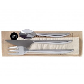 Kit couverts 6/1 inox dans pochette papier