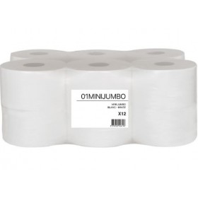 12 rouleaux MINIjumbo 2 plis Blanc micro-gaufré 