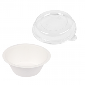 BOLS "BIONIC" 250 ML Ø11,4x4,4 CM BLANC BAGASSE avec son couvercle - destockage 