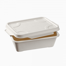 BARQUETTE + couvercle en pulpe de canne LAMINEE 840ml