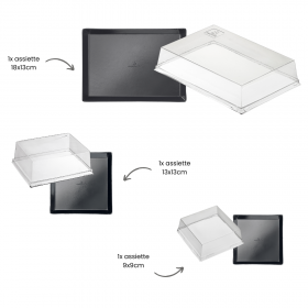 Kit 3 raviers quartz noires "SF" en pulpe de canne avec couv. pour 100 plateaux