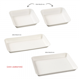 Kit 4 raviers kanopée blancs avec lamination "AF" en pulpe de canne pour 100 plateaux repas 