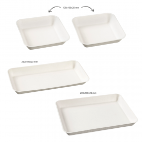 Kit 4 raviers kanopée blancs "AF" en pulpe de canne pour plateau repas 