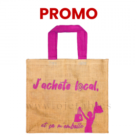 Sac réutilisable 44+20x40cm en toile de jute "j'achete local" personnalisé en 1 couleur