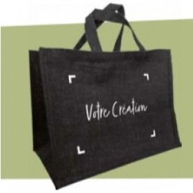 SAC TOILE DE JUTE NOIR 360+200x270mm personnalisé en 1 couleur