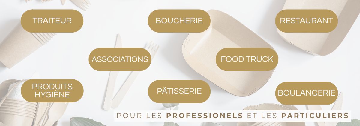 Vaisselle jetable biodégradable pour traiteurs, restaurants, boulangeries, associations et particuliers