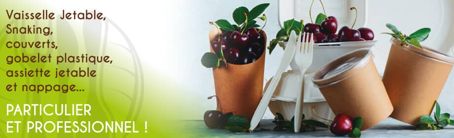 Vaisselle jetable, snaking, courverts, goblet plastique, assiette jetable et nappage pour particulier et professionnel.