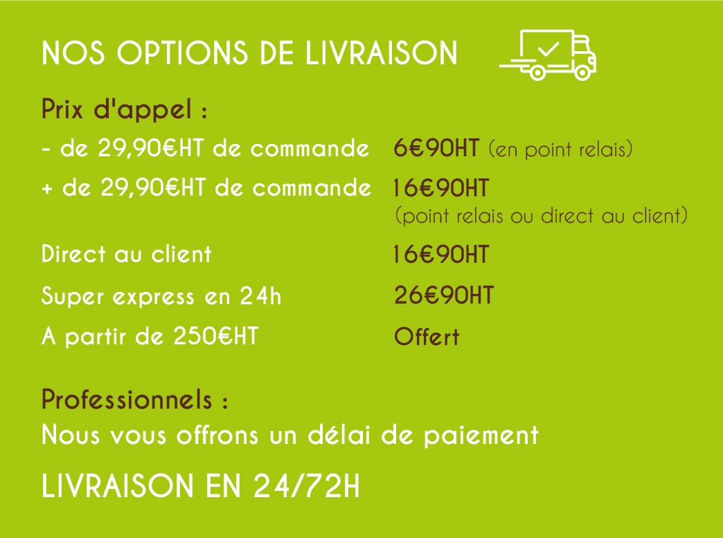Réalisez devis en ligne. Options de livraison point relais, direct, express.